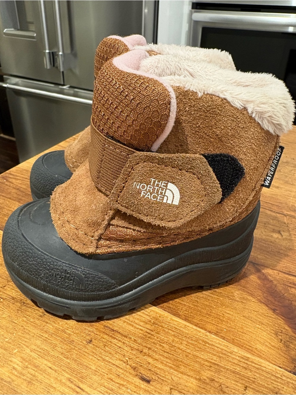 The North Face Brown and Pink Kids Waterproof Snow Boots